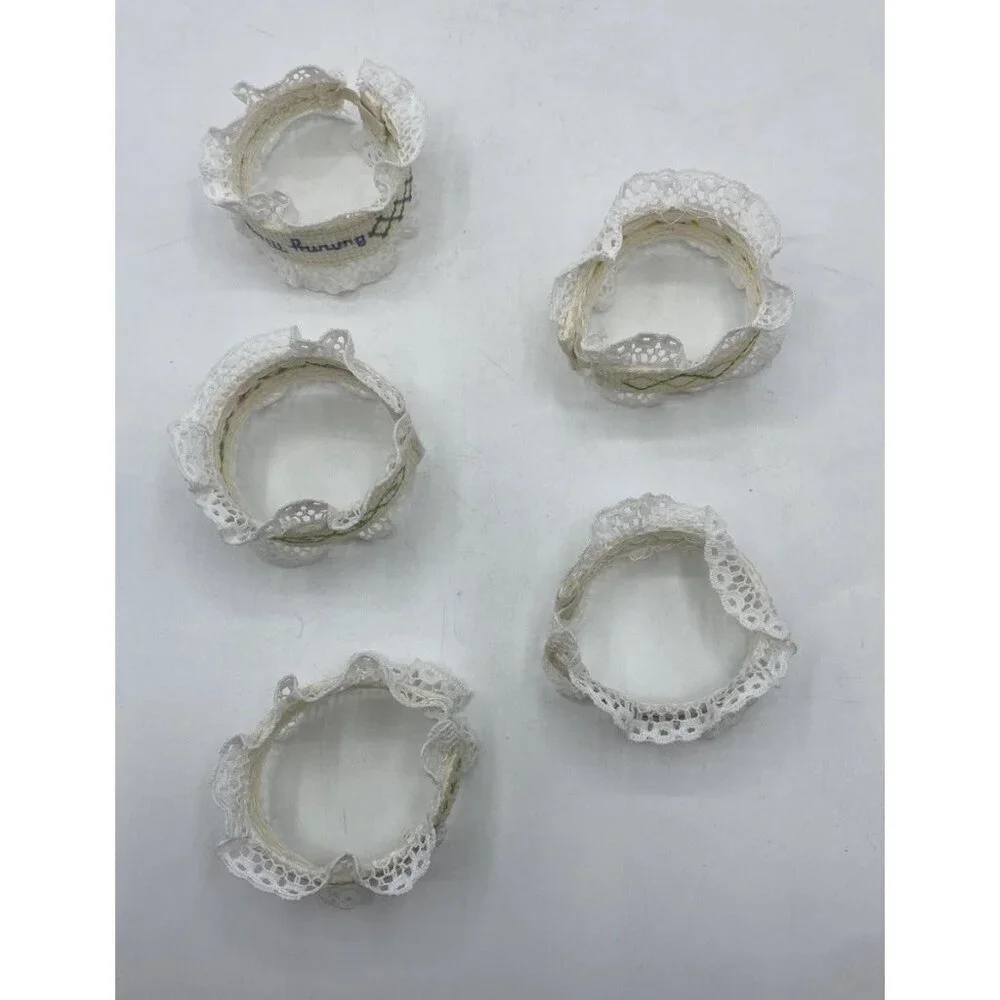 Vintage Cross Stitch Napkin Rings Handmade Easter Spring Dinner Party Set of 5